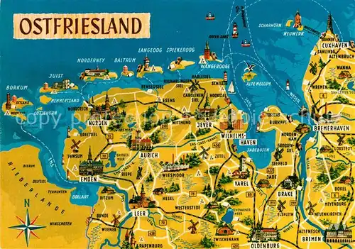 AK / Ansichtskarte Ostfriesland uebersichtskarte Ostfriesland