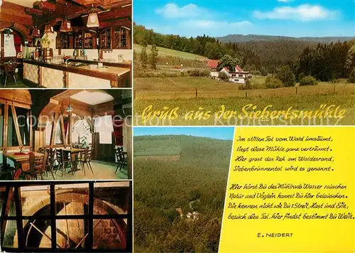 AK / Ansichtskarte Rhoen_Region Gaststaette Siebertsmuehle Muehlrad im Lokal Siebenbrunnental Rhoen Region