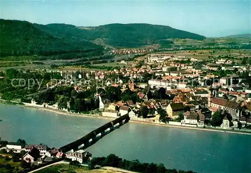 AK / Ansichtskarte Saeckingen_Rhein Fliegeraufnahme mit historischer Holzbruecke Saeckingen Rhein