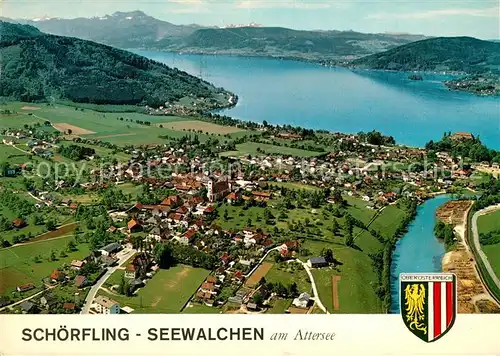 AK / Ansichtskarte Schoerfling_Attersee Seewalchen mit Schafberg Fliegeraufnahme Schoerfling Attersee