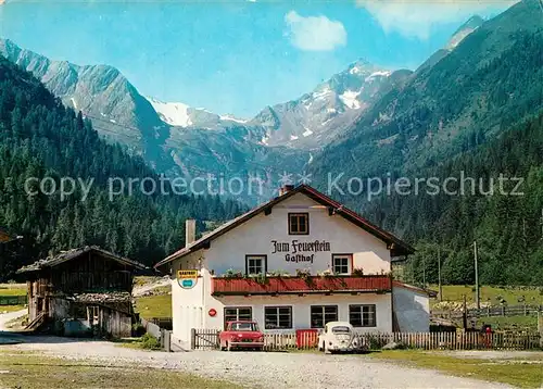 AK / Ansichtskarte Gschnitz_Tirol Gasthof Zum Feuerstein gegen Aperen Feuerstein und Wetterspitze Wettersteingebirge Gschnitz Tirol