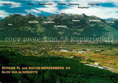 AK / Ansichtskarte Schaan_Liechtenstein und Buchs Werdenberg mit Alvierkette Schaan_Liechtenstein