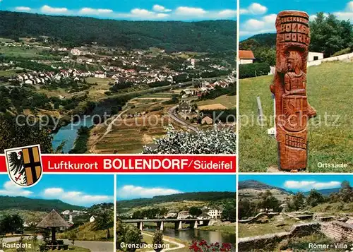 AK / Ansichtskarte Bollendorf_Suedeifel Panorama Ortssaeule Rastplatz Grenzuebergang Roemer Villa Bollendorf_Suedeifel