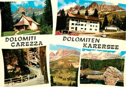 AK / Ansichtskarte Karersee_Suedtirol Kirche Karerpass Rosengarten Eggental Karersee Suedtirol