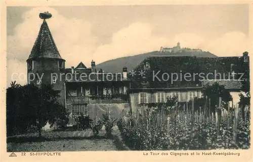 AK / Ansichtskarte Saint Hippolyte_Haut Rhin Tour des Cigognes et le Haut Koenigsbourg Saint Hippolyte Haut Rhin