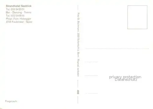 AK / Ansichtskarte Spiez_BE Strandhotel Seeblick am Faulensee Fliegeraufnahme Spiez_BE