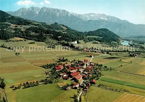 AK / Ansichtskarte Erl_Tirol Passionsspielort mit Passionsspielhaus gegen Zahmen und Wilden Kaiser Fliegeraufnahme Erl_Tirol