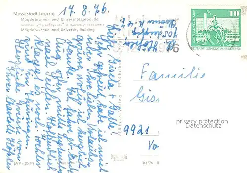 AK / Ansichtskarte Leipzig Maegdebrunnen Universitaetsgebaeude Messestadt Leipzig