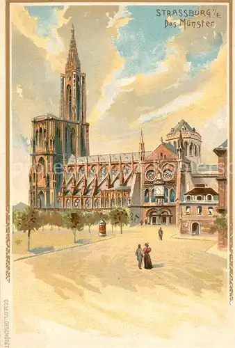 AK / Ansichtskarte Strassburg_Elsass Muenster Cathedrale Dessin Kuenstlerkarte Deutsche Reichspost Strassburg Elsass