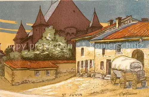 AK / Ansichtskarte Saint Juvin Wehrkirche Kuenstlerkarte Saint Juvin