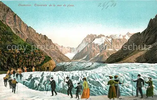 AK / Ansichtskarte Chamonix Traversee de la mer de glace Gletscher Bergtour Kuenstlerkarte Chamonix