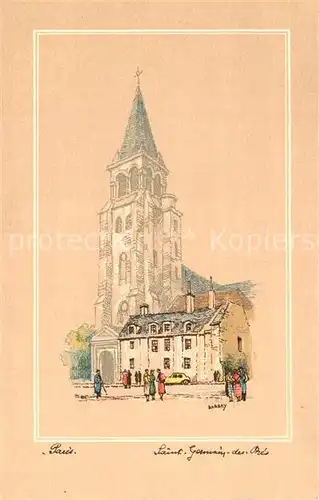 AK / Ansichtskarte Paris Eglise Saint Germain des Pres Dessin Kuenstlerkarte Paris