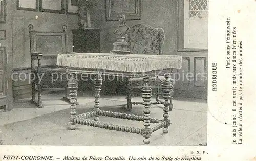 AK / Ansichtskarte Petit Couronne Maison de Pierre Corneille Un coin de la Salle de reception Petit Couronne