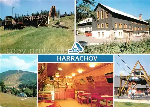 AK / Ansichtskarte Harrachov_Harrachsdorf Mamuti skokansky mustek TZ Ryzoviste Certova hora se skokanskymi mustky Espresso u lanovky Dolni stanice Harrachov Harrachsdorf