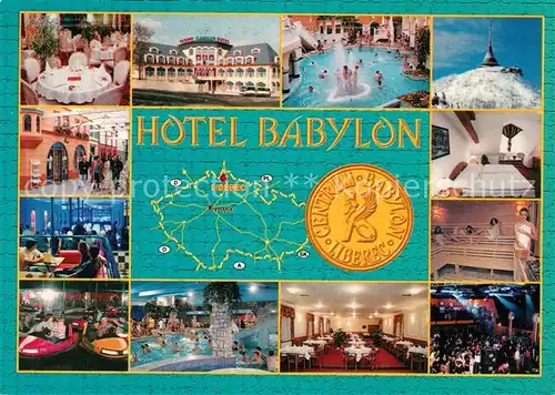 AK / Ansichtskarte Liberec Hotel Babylon Teilansichten Pool Sauna Zimmer Disco Liberec