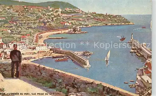 Nice_Alpes_Maritimes Entree du Port vue prise du chateau Cote d Azur Oilette Serie 761 P No. 3 Kuenstlerkarte Nice_Alpes_Maritimes