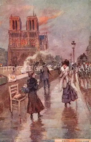 AK / Ansichtskarte Paris Eglise Notre Dame Dessin Kuenstlerkarte Paris