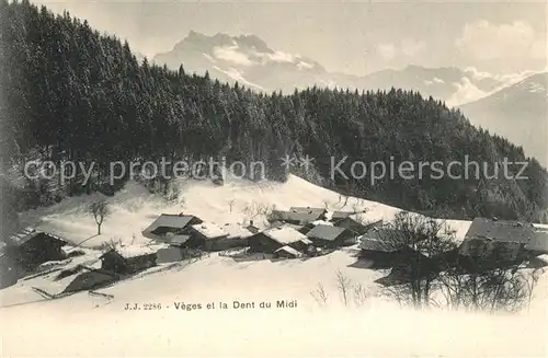 AK / Ansichtskarte Veges Village en hiver et la Dent du Midi Alpes 