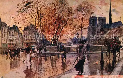 AK / Ansichtskarte Paris Eglise Notre Dame vue de l Ile Saint Louis Dessin Kuenstlerkarte Paris