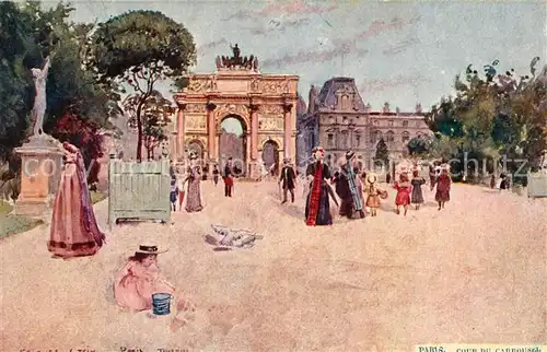 AK / Ansichtskarte Paris Cour du Carrousel Dessin Kuenstlerkarte Paris