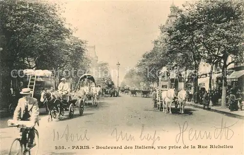 AK / Ansichtskarte Paris Boulevard des Italiens vue prise de la Rue Richelieu Traffic Paris