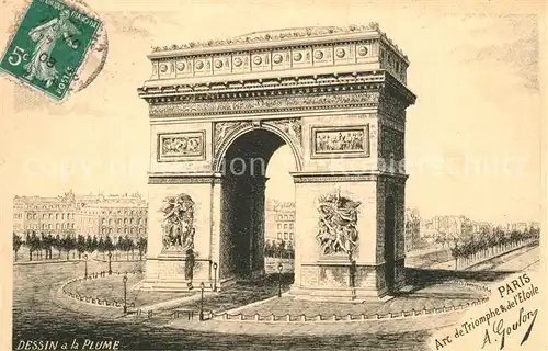 AK / Ansichtskarte Paris Arc de Triomphe et de l Etoile Dessin Kuenstlerkarte Paris