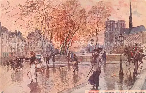 AK / Ansichtskarte Paris Eglise Notre Dame vue de l Ile Saint Louis Dessin Kuenstlerkarte Paris