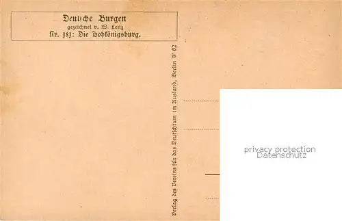 AK / Ansichtskarte Wasgau_Region Nr. 181 Hohkoenigsburg Serie Deutsche Burgen nach Zeichnung von M. Lenz Kuenstlerkarte Wasgau Region