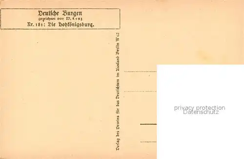 AK / Ansichtskarte Wasgau_Region Nr. 181 Hohkoenigsburg Serie Deutsche Burgen nach Zeichnung von M. Lenz Kuenstlerkarte Wasgau Region