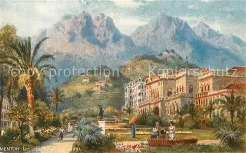AK / Ansichtskarte Menton_Alpes_Maritimes Les Jardins et le Casino Alpes Carte Postale Tuck Dessin Kuenstlerkarte No. 119 Menton_Alpes_Maritimes