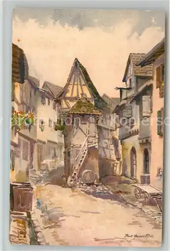 AK / Ansichtskarte Eguisheim_Haut_Rhin Des vieilles maisons Dessin Kuenstlerkarte Eguisheim_Haut_Rhin