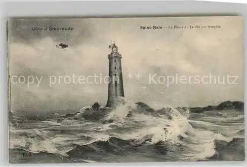 AK / Ansichtskarte Saint Malo_Ille et Vilaine_Bretagne Le Phare du Jardin par tempete Dessin Kuenstlerkarte Saint Malo_Ille et Vilaine