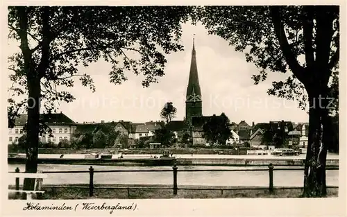 AK / Ansichtskarte Holzminden_Weser Partie an der Weser Blick zur Kirche Holzminden Weser