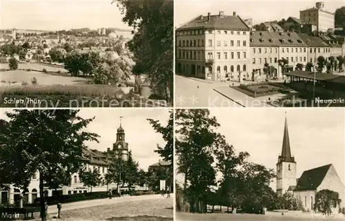 AK / Ansichtskarte Schleiz Stadtpanorama Neumarkt Bergkirche Markt Schleiz