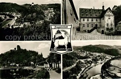 AK / Ansichtskarte Ziegenrueck Teilansichten Uferpartie an der Saale Fliegeraufnahme Wappen Ziegenrueck