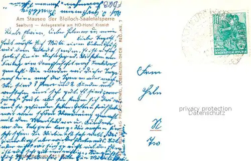 AK / Ansichtskarte Saalburg_Saale Stausee Bleiloch Saaletalsperre Anleger am HO Hotel Kranich Saalburg_Saale