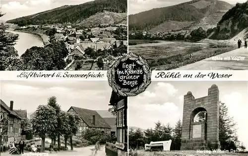 AK / Ansichtskarte Ruehle_Oberweser Total Uferstrasse mit Vogler Herzog Wilhelm Denkmal Strassenpartie Ruehle_Oberweser