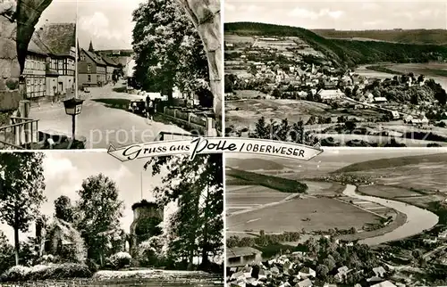 AK / Ansichtskarte Polle_Oberweser Ortsansicht Burg Freilichtbuehne Fliegeraufnahme Polle_Oberweser