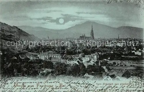 AK / Ansichtskarte Freiburg_Breisgau Stadtpanorama im Mondschein vom Hebsack aus gesehen Deutsche Reichspost Freiburg Breisgau