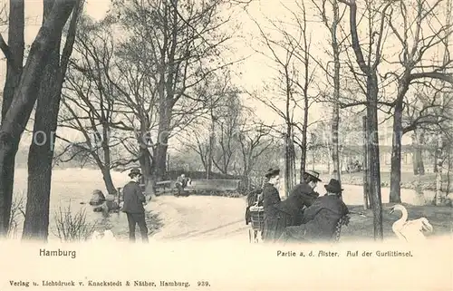 AK / Ansichtskarte Hamburg Partie an der Alster Gurlittinsel Schwaene Hamburg