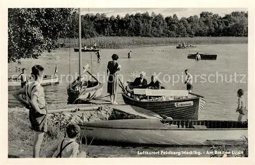 AK / Ansichtskarte Feldberg_Mecklenburg Badestrand am BreitenLuzin Bootfahren Feldberg_Mecklenburg