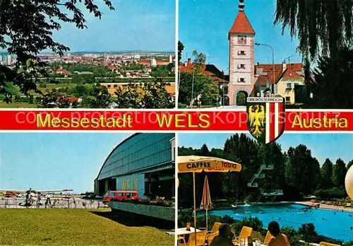 AK / Ansichtskarte Wels Messestadt Pool Stadtturm Wels