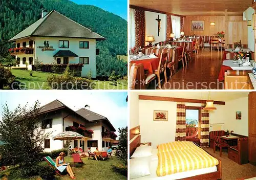 AK / Ansichtskarte Steinegg_Karneid_Suedtirol Pension Schoenegg Gastraum Liegewiese Zimmer Steinegg_Karneid_Suedtirol