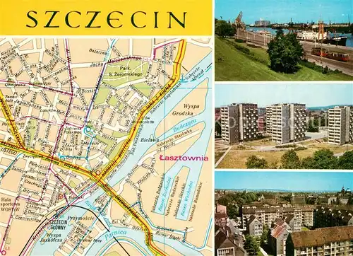 AK / Ansichtskarte Szczecin_Stettin Plan Port na Odrze Zabudowa rejonu alei Wyzwolenia Panorama Starego Miasta Szczecin_Stettin