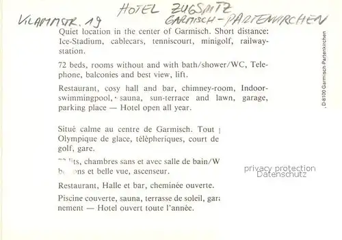 AK / Ansichtskarte Garmisch Partenkirchen Hotel Zugspitz Gaststube Hallenbad Bar Garmisch Partenkirchen