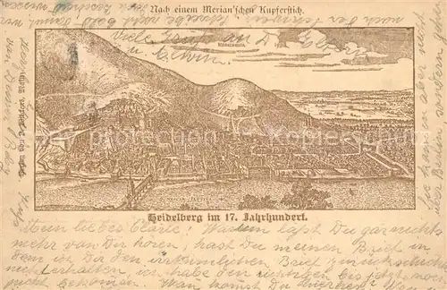 AK / Ansichtskarte Heidelberg_Neckar Mittelalterliches Staedtebild Kupferstich Heidelberg Neckar