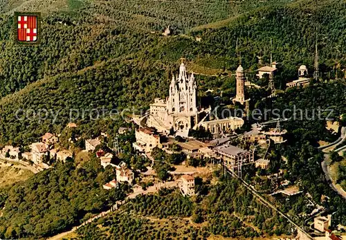 AK / Ansichtskarte Barcelona_Cataluna Fliegeraufnahme Tibidabo Vista Area de la Cumbre Barcelona Cataluna