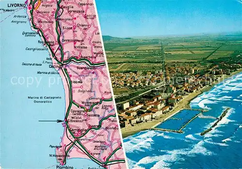 AK / Ansichtskarte San_Vincenzo_Toscana Fliegeraufnahme Strand Landkarte San_Vincenzo_Toscana