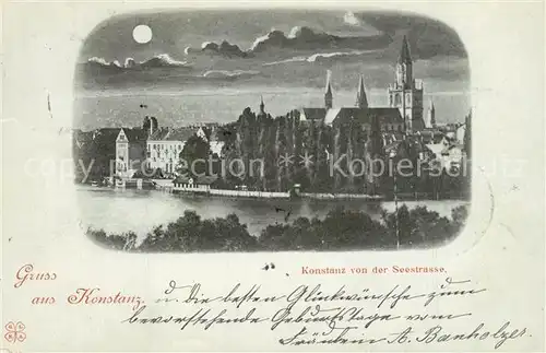AK / Ansichtskarte Konstanz_Bodensee Blick auf Altstadt mit Muenster im Mondschein von Seestrasse aus gesehen Konstanz_Bodensee