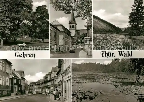 AK / Ansichtskarte Gehren_Thueringen Schlosspark Kirche Schobsetal Marktstrasse Seerosenteich Gehren Thueringen